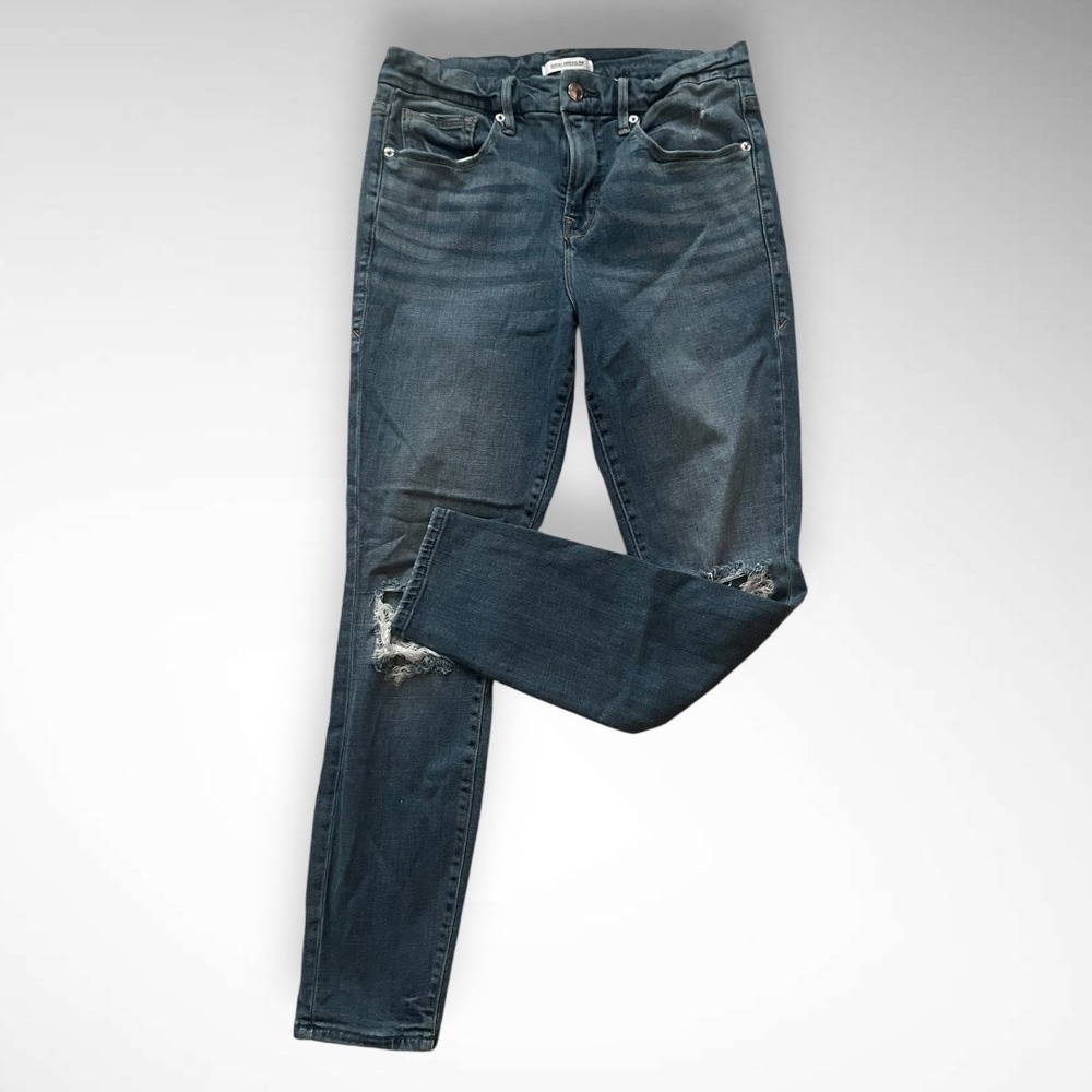GOOD AMERICAN‎ Good Legs Crop Distressed Medium Wash Jeans Size 29 | EUC - Picture 2 of 6